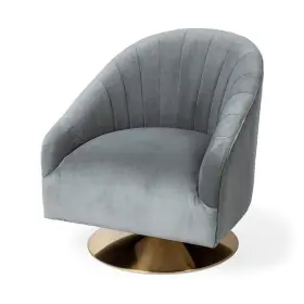 M-4960-2003739 Maklaine Velvet Barrel Chair With Swivel Base In Gray