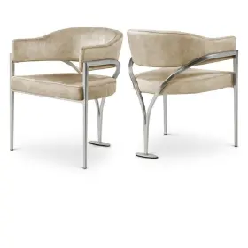 M-4960-2564281 Maklaine Modern / Contemporary Beige Velvet Dining Chair Set Of 2
