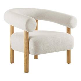 Maklaine M-4960-2797771 Upholstered Modern Fabric Armchair In Ivory And Natural