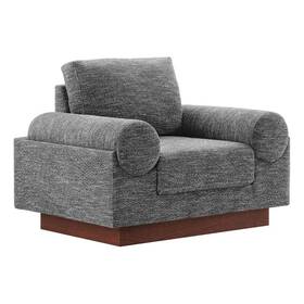 Maklaine M-4960-2800320 Upholstered Fabric Armchair With Bolster Armrests In Gray