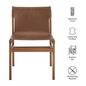 Maklaine M-4960-2944077 Contemporary Leather Dining Side Chair In Nutmeg Brown