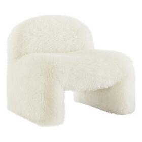 Maklaine M-4960-2996942 Contemporary Faux Fur Upholstered Accent Chair In White