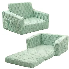 Usrc-jkcrsf52-rd-1 Mallsingel Toddler Couch For Kids 2-in-1 Fold Out Sofa And Small Green