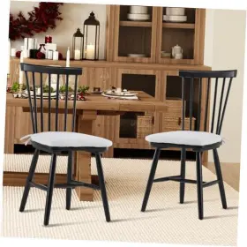 Vc-2020-bk3 Malol Black Dining Chairs Set Of 2 Windsor Kitchen With Spindle Back