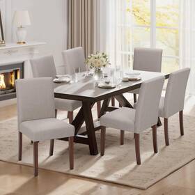 Malol Vc-3109-br-fb-3b Parsons Dining Chairs Set Of 6 Back Kitchen Side Wood Legs Brown