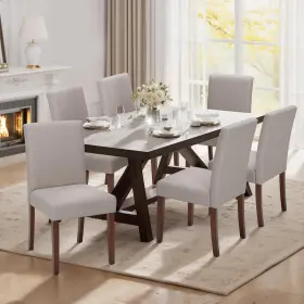 Vc-3109-br-fb-3b Malol Parsons Dining Chairs Set Of 6 Back Kitchen Side Wood Legs Brown