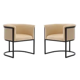2-dc044-tn Manhattan Comfort Cosmopolitan Modern Tan And Black Faux Leather Upholstered Of