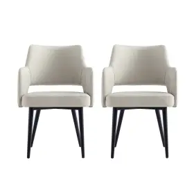 2-dc104ar-st Manhattan Comfort Tremont Stone Leatherette Dining Arm Chair With Metal Legs - Set Of 2