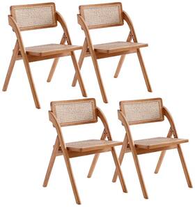 Manhattan Comfort 2-dcca07-na Lambinet Nature Wood Cane Folding Dining Chairs Set Of 4