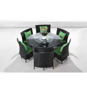 5884010 Manhattan Comfort Nightingdale Black 7pc Outdoor Dining Set Green Pieces