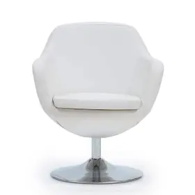 Ac028-wh Manhattan Comfort Modern White Caisson And Polished Chrome Upholstered Faux Leather Swivel Accent