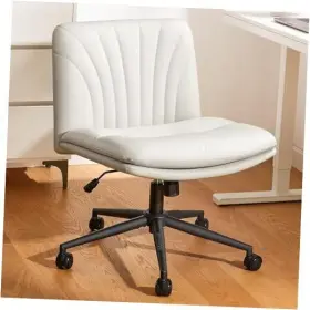 Marsai 850052078188 Armless-office Desk Chair With Wheels Pu Leather Cross Legged Light Beige