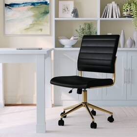 Martha Stewart 196861041563 Ivy Upholstered Office Chair In Black/polished Brass
