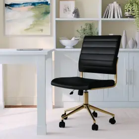 Martha Stewart 196861041563 Ivy Upholstered Office Chair In Black/polished Brass