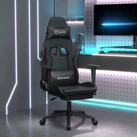 Massage Gaming Chair Footrest Black Faux Leather 720287144069 With