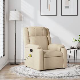 Massage Recliner Chair Cream Fabric 721012221680 100% Polyester Metal Plywood
