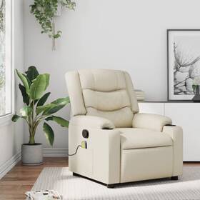 Massage Recliner Chair Cream Faux Leather Metal Plywood Medium 721012185418