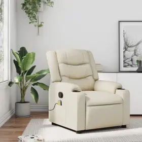 Massage Recliner Chair Cream Faux Leather Metal Plywood Medium 721012185418
