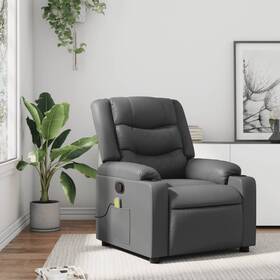 Massage Recliner Chair Gray Faux Leather Metal Plywood Large 721012370838