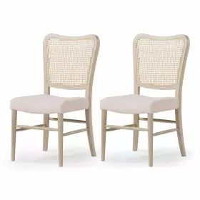 Ml354005-wdc-wt-u-b Maven Lane Wood Dining Chair Antique White And Cream Weave Fabric Set Of 2 Used