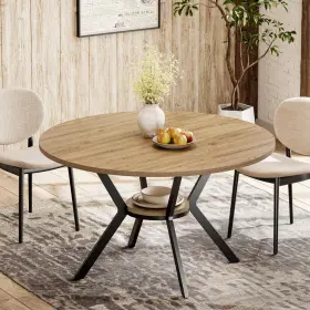 8-natural Mechyin Hh-14 42 Inch Round Dining Table For 2 4 Farmhouse Wood