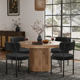 Lj-01 Mechyin Boucle Dining Chairs Set Of 4 Round Room With Metal Legs Upho