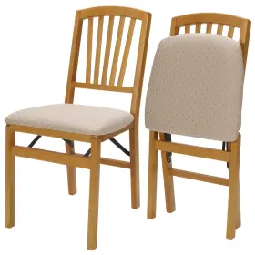 0410.6h912 Meco Stakmore Wood Blush Fabric Upholstered Seat Folding Chair Set Oak 2 Pack