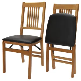 4533.6l912 Meco Stakmore True Mission Wooden Folding Chairs With Padded Seats Set Of 2 - No