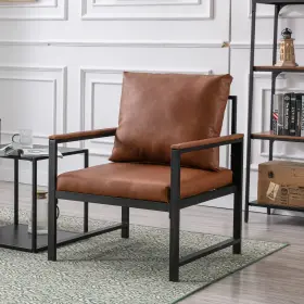 Mh-1143423 Meihua Mid Century Leather Accent Chair For Living Room Modern Brown