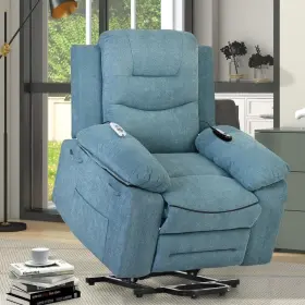 Cj012aac Merax Blue Linen Standard No Motion Recliner With Power Lift