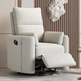 Cj081aaa Merax Beige Linen Manual Rocking 360 Swivel Recliner Chair Baby Nursery With