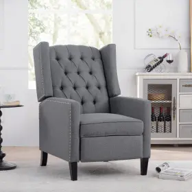 Gcsf62700 Merax Gray Fabric 27.16 Inch W Tufted Wingback Manual Recliner With Nailheads Arm