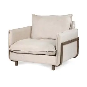 68713 Mercana Furniture And Decor Roy Ii Cream Fabric Wood Arm Chair In Brown