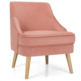 Mid Century Velvet Accent Chair Rubber Wood Legs Bedroom-pink - 499854153958 With For Color