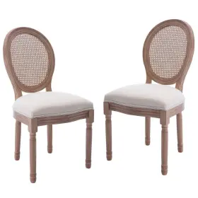 Llpw21225388 Mieres French Style Beige Fabric Upholstered Natural Rattan Back Dining Chair Of