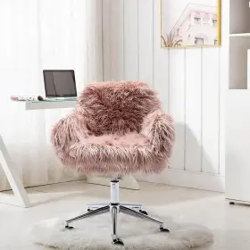 Qtw21222750 Mieres Modern Pink Faux Fur Accent Chair Height Adjustable Swivel Cute Fluffy
