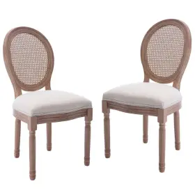 Qtw21225388h Mieres French Beige Fabric Upholstered Rattan Back Dining Chair With Rubber Side