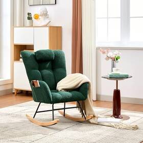 Milleloom 199414709316 300lb Capacity Nursery Glider Rocker Teddy Upholstered With Wood Legs Ink Green
