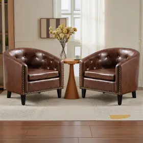 Wf212660aaa-brown-dd Miscoos Living Room Chairs Set Of 2 Faux Leather Accent Club Upholstered Armcha