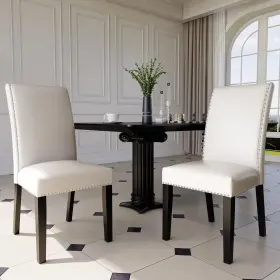 Moderion 696246267172 Parsons Dinning Chairs Set Of 2 With Nail-heads Trim Faux Leather Kitchen Up