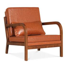Modern Accent Chair Faux Leather Linen Fabric Upholstered Armchai 019119018042 Armchair-brown - Color