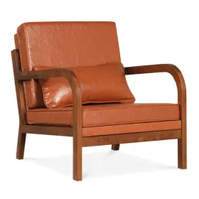 Modern Accent Chair Faux Leather Linen Fabric Upholstered Armchai 019119018042 Armchair-brown - Color