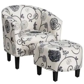 Modern Accent Tub Chair Ottoman Set Fabric Upholstered-gray - C 499854199352 And With Upholstered-beige Color B