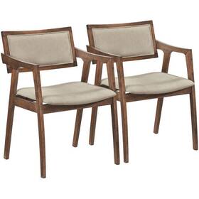 Modern Fabric Upholstered Rubber Wood Dining Chairs Set 694162417907 Of 2 With Arms-beige - C