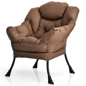 Modern Polyester Fabric Lazy Chair Steel Frame Pocket-brown - 473513728916 With And Side Colo