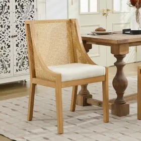 1005442403 Modernluxe Rattan Dining Chairs Single Armchair With Rubberwood Frame Cane Upholstered