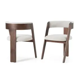 83117z Modrest Washington - Modern Off-white Fabric Brown Oak Dining Chair Set