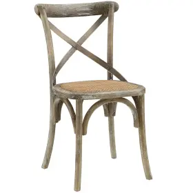 Eei-1541-gry Modway Gear Rustic Modern Farmhouse Elm Wood Rattan Dining Chair Indoor Gray