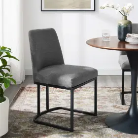 Eei-3811-blk-cha Modway Amplify Upholstered Fabric Sled Base Dining Chair In Black Charcoal