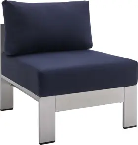 Eei-4227-slv-nav Modway Shore Sunbrellapatio Chair In Silver Navy